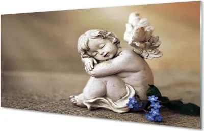 Produktbild von Glasbilder 120x60 Wandkunst Schlafenengel Blumen Bretter
