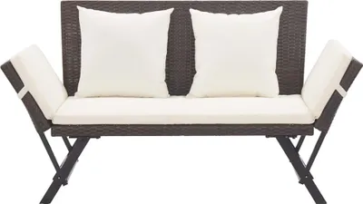 Obrázok produktu pre vidaXL Záhradná lavica s vankúšmi hnedá 176 cm Poly ratan