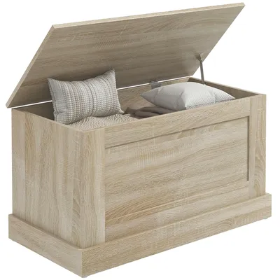 Produktbild von Aufbewahrungstruhe/Spielzeugkiste mit Sicherheitsscharnieren, für das Wohnzimmer, aus Holz, 80 x 40 x 45 cm, Naturholz