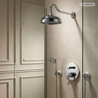 Zdjęcie produktu dla PaulGurkes Zestaw prysznicowy podtynkowy 25 cm deszczownica w stylu retro z ceramiką