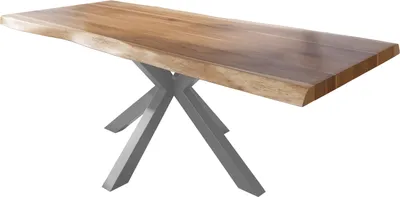 Produktbild von Esstisch Baumkante massiv Akazie natur 220 x 110 Spider-Gestell Metall silber TITAN