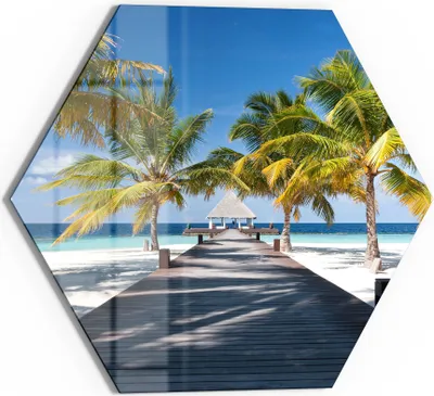 Produktbild von DEQORI Glasbild Echtglas 40x35 cm 'Tropischer Strandaufgang' Wandbild Bild modern Deko