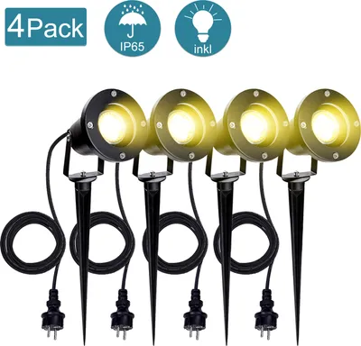 Immagine prodotto di Wolketon 4X LED Faretto da Giardino Luce da Giardino Bianco Caldo LED Illuminazione da Giardino IP65 4W GU10 Con Spina a Terra Prato Esterno Per Esterno, Giardino, Prato