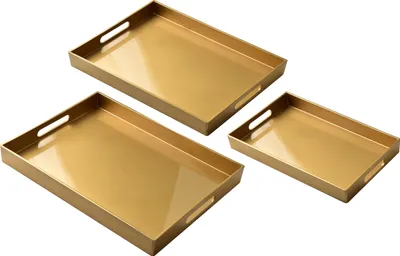 Produktbild von Deko-Tabletts Kunststoff Blanche Gold 40x30x4 / 35x25x3,5 / 30x20x3,5 cm Gold 3er-Set