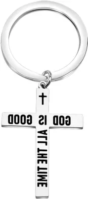 Produktbild von Allecto Plus – Schlüsselanhänger mit christlichem Kreuz und Bibelspruch – religiöser Schmuck – christliches Geschenk. Suchbegriffe: Schlüsselanhänger, Religion.