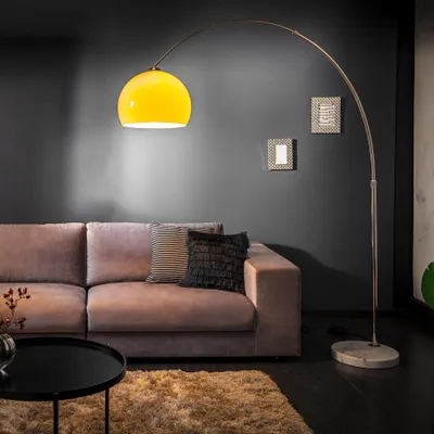 Produktbild von Design Bogenlampe LOUNGE DEAL orange mit weißem Marmorfuß 175 - 205cm ausziehbar Bogenleuchte