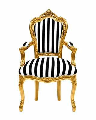 Produktbild von Barockstuhl Barock Stuhl Armlehne Zebra Gold Stoff Esszimmer Wohnzimmer Büro Flur Schminkstuhl Klassisch Premium Luxus Modern Retro Royal Antik Stil