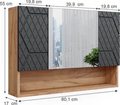 Obrázek produktu pro Koupelnová zrcadlová skříňka Vicco Irma Antracit se strukturou včelí plástve 80.1 x 55 cm, Model 42858