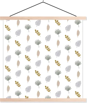 Produktbild von MuchoWow® Textilposter Natur - Muster - Blätter 120x120 cm mit holzfarbenen Rahmen - Textil-Poster