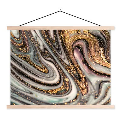 Produktbild von MuchoWow® Textilposter Marmoroptik - Gold - Glitter - Luxus - Marmor - Weiß 120x90 cm mit holzfarbenen Rahmen - Magnetisch