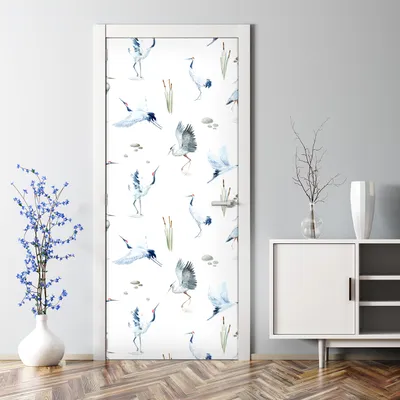 Produktbild von Dekorative Türtapete selbstklebend Klebefolie Türposter Türaufkleber Kranich Vögel 77 x 200 cm