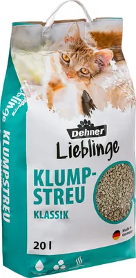 Produktbild von Dehner Lieblinge Klumpstreu Klassik, Katzenstreu, sehr saugstark und ergiebig,100 % Naturton, 20 l