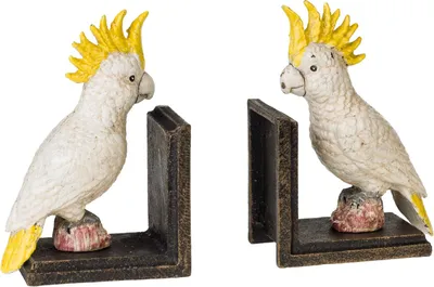 Produktbild von 2 Buchstützen Buchständer Kakadu Vogel Figur Skulptur Eisen 18cm Antik-Stil