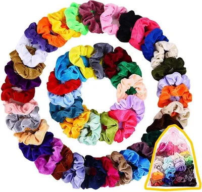 Image de 45 pièces d'élastiques à cheveux en velours Scrunchies 45 couleurs femmes filles