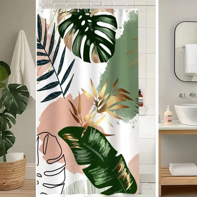 Image de Omgoods - Rideau de douche 120 x 200 cm - Résistant à la moisissure, style bohème avec des feuilles de palmiers tropicaux