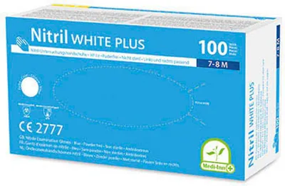 Produktbild von "Medi-Inn" Handschuhe, Nitril puderfrei "White Plus" weiss Größe: M