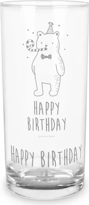 Produktbild von Mr. & Mrs. Panda Tumbler Bär Geburtstag 400 ml - Transparent - Geschenk, Cocktailglas, Glückwunsch, Wasserbecher, Teddy, Happy Birthday, Glasbecher, Trinkglas, Glas