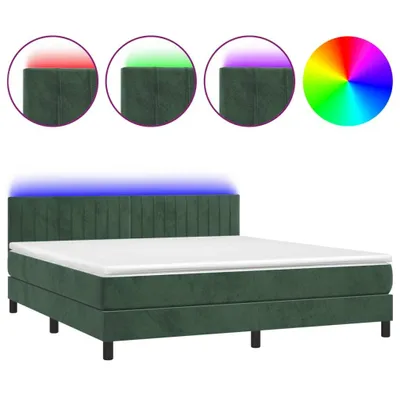Produktbild von Boxspringbett mit Matratze & LED Dunkelgrün 160x200 cm Samt
