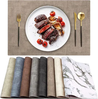 Produktbild von Leder Hitzebeständige Tischsets 6er Set Wasserdicht Abwischbar Waschbar PolyurethanTischsets,Leicht zu Reinigen Anti-Rutsch Platzsets (6, Hellbraun)