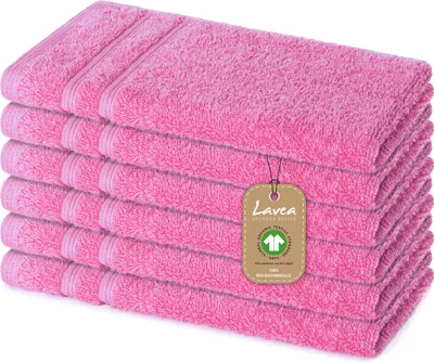 Produktbild von Lavea® 6er Set Gästetuch 30x50 cm, Gästehandtücher Bali aus Baumwolle, saugstark für Bad & WC, 100% GOTS Baumwolle, Premium Frottier, Koralle