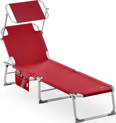 Image de CASARIA® Transat alumimium Pliable Ibiza Rouge Dossier réglable Pare-Soleil intégré chaise longue portable fauteuil plage