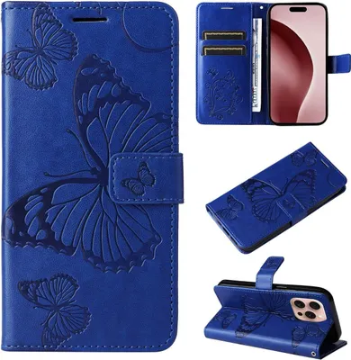 Produktbild von Mobigear Butterfly iPhone 16 Pro Hülle Klapphülle Geldbörse - Blau