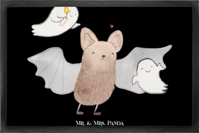 Produktbild von Mr. & Mrs. Panda Schmutzfänger Fledermaus Gespenster 50 x 75 cm - Schwarz - Geschenk, Dekoration, Halloween, Deko, fußmatte, Trick Or Treat, Türvorleger, Fussmatte