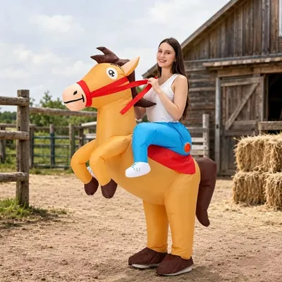 Produktbild von Aufblasbares Pferdekostüm - Cowboy-Reitkostüm - Für Erwachsene - Polyester - Halloween - Verkleidung - Rollenspiele