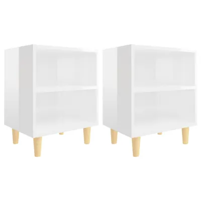 Image de Tables de chevet pieds en bois 2 pcs Blanc brillant 40x30x50 cm