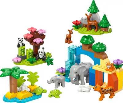 Produktbild von LEGO DUPLO Town Wildtier-Familien 3-in-1 Set - Lernspielzeug für Kleinkinder mit Tierfiguren - Montessori Spielzeug ab 2 Jahren mit Schildkröte, Tiger, Elefant, Hirsch & Panda Figuren - Geschenk 10446