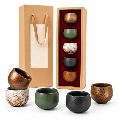 Espressotassenset, 5er, 50 ml, Steingut, ohne Henkel, Geschenkbox
