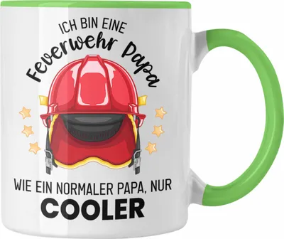 Produktbild von Trendation - Feuerwehr Papa Tasse Geschenk Feuerwehrmann Lustiger Spruch Vatertag Wie Normaler Papa Nur Cooler (Grün)
