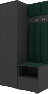 Obrázek produktu pro Šatní sestava Nela I LUX, čalouněná šatní skříň 100 cm s lavicí, nástěnnými panely a úložným prostorem (barva: grafit + Trinity 28)