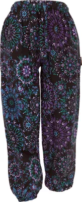 Produktbild von Warme Wohlfühlhose, Weite Pluderhose mit Breitem Bund, Boho Druck - Schwarz, Damen, Baumwolle, Größe: M