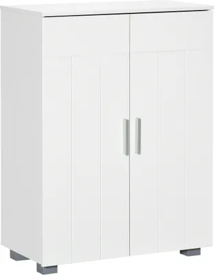 Produktbild von kleankin Badezimmerschrank mit 2 Türen und 2 verstellbaren 7-stufigen Einlegeböden, zusätzliches Aufbewahrungsmöbel für Wohnzimmer, Küche, kippsicher, 60 x 30 x 80 cm, Weiß