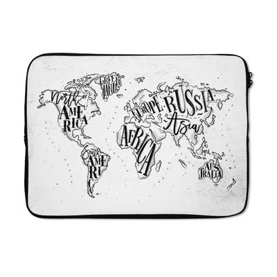 Produktbild von MuchoWow® Laptop Hülle 13 Zoll Weltkarte - Weiß - Schwarz Laptoptasche - Laptophülle - Sleeve - Rundumschutz