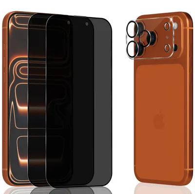 Zdjęcie produktu dla 2-pak iPhone 17 Pro Max Szkło ochronne na ekran Privacy & 1-pak ochrona obiektywu - Szkło hartowane 9H - Super jakość 3D
