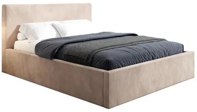 Produktbild von Polsterbett 180x200 cm - Beige - mit Bettkasten - Doppelbett mit Stauraum - Bett mit Kopfteil - ENNA