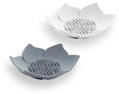Produktbild von Seifenschale mit Abfluss 2 Stück, Silikon, Weiß & Grau