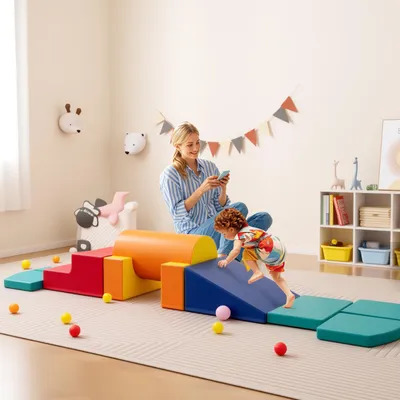 Produktbild von GOPLUS 10-teilige Schaumstoff-Bausteine, Softbausteine für Kinder zum Klettern, mehrfarbig
