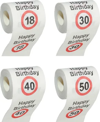 Produktbild von 18x Toilettenpapier "Runder Geburtstag" 18er Display, 20m, 200Blatt, zweilagig, sortiert