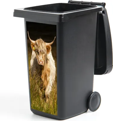 Produktbild von MuchoWow® Mülltonnenaufkleber Schottischer Highlander - Porträt - Gras 38x80 cm - Behälteraufkleber - Mülleimer-Aufkleber - Container-Aufkleber