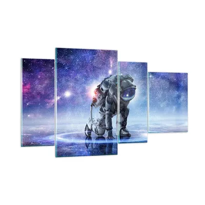 Produktbild von Bilder auf glas - Kosmonaut Weltraum - 120x70cm - Glasbilder - Wandbilder - Kunstdruck - zum Aufhängen bereit - Wanddekoration aus Glas - Glas Bilder - Wandbild auf Glas - 4 Teile - GDL120x70-3985