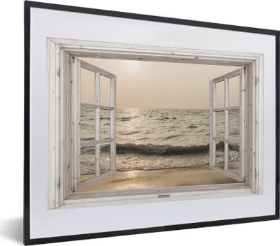 Produktbild von MuchoWow® Gerahmtes Poster Aussicht - Meer - Strand 40x30 cm - Poster mit Schwarzem Bilderrahmen Wandposter Rahmen Foto Bilder - Bilderrahmen - Poster im Rahmen