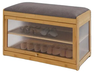 Obrázok produktu pre Regál na topánky, 2-poschodový, z bambusu, rozmery 80 cm x 30 cm x 45 cm, nosnosť 70 kg, spôsob montáže