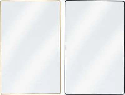 Two mirrors side by side, one with a gold frame and the other with a black frame.