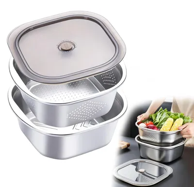 Sieb-Schüssel-Set 4600 ml Edelstahl mit Deckel stapelbar