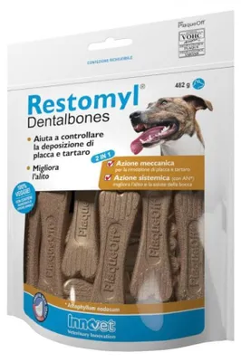 Produktbild von Restomyl Kausnuggets für Hunde zur mechanischen Zahnreinigung mit Ascophyllum nodosum 482 g