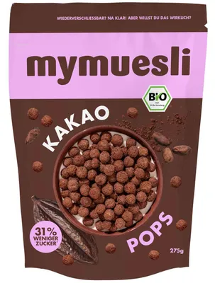 Produktbild von mymuesli Pops Kakao 275g, KI-generiertes Bild