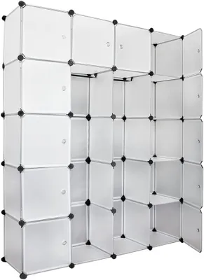 Imagen del producto de Armario portátil con puertas, 20 compartimentos, color blanco, 180 x 142 x 37 cm